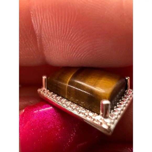 Tigers eye pendant in sterling silver with stainless steel chain - Picture 8 of 11